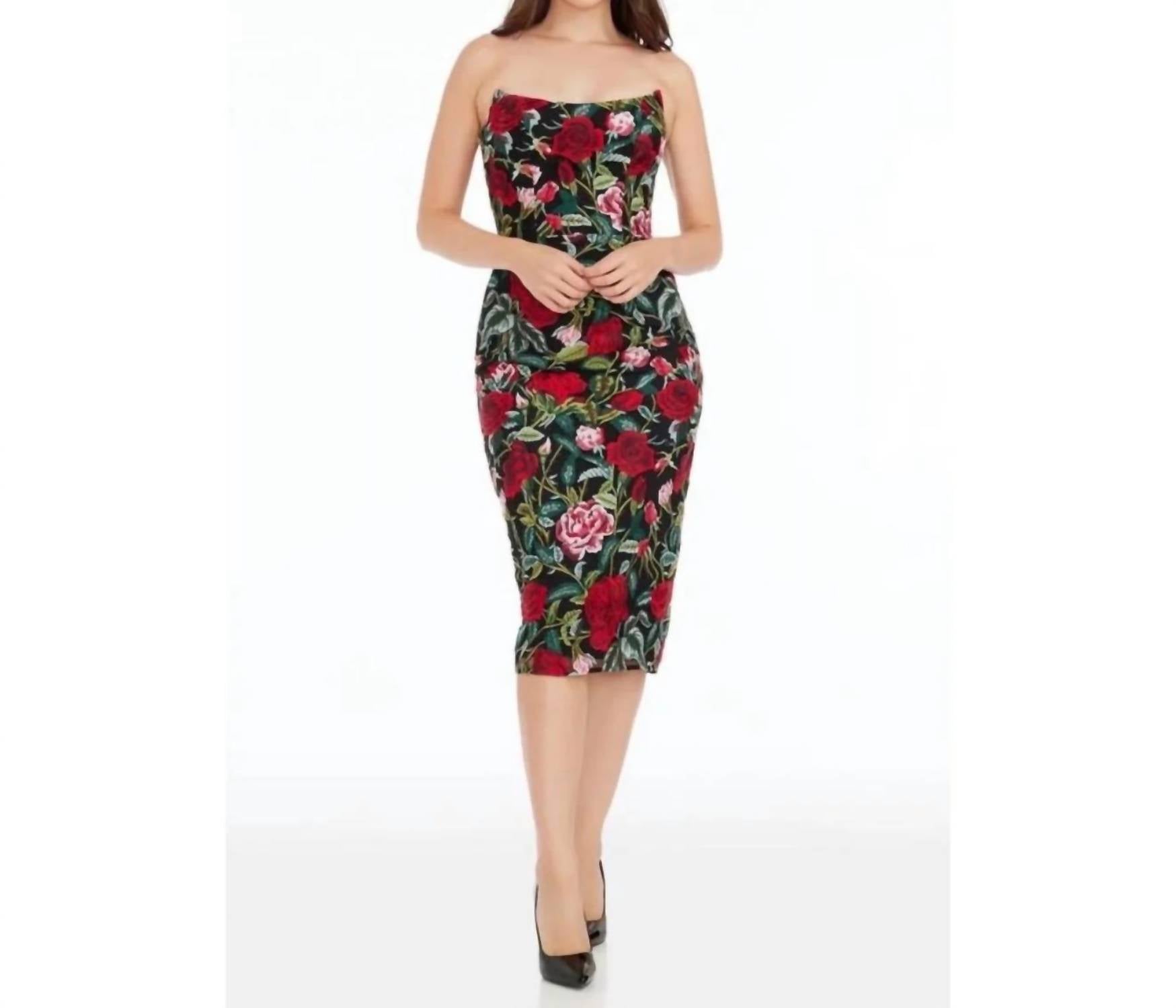 Dress The Population - Floral Embroidered Bodycon Dress
