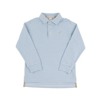 The Beaufort Bonnet Company Kid's Prim And Proper Polo in barrington blue stripe khaki - kids' shirt