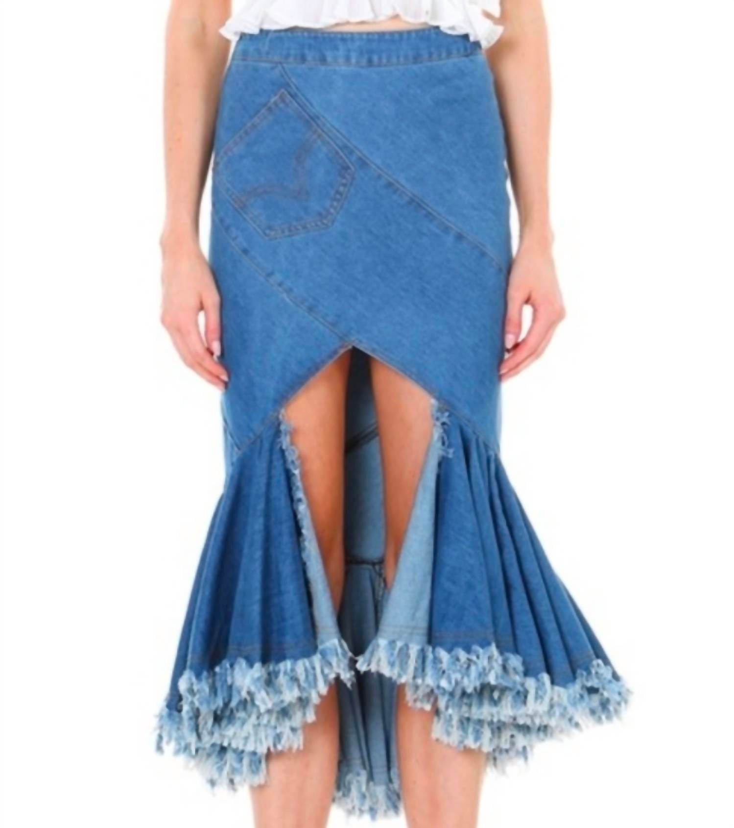 Beulahstyle - Denim Mermaid Frayed Skirt
