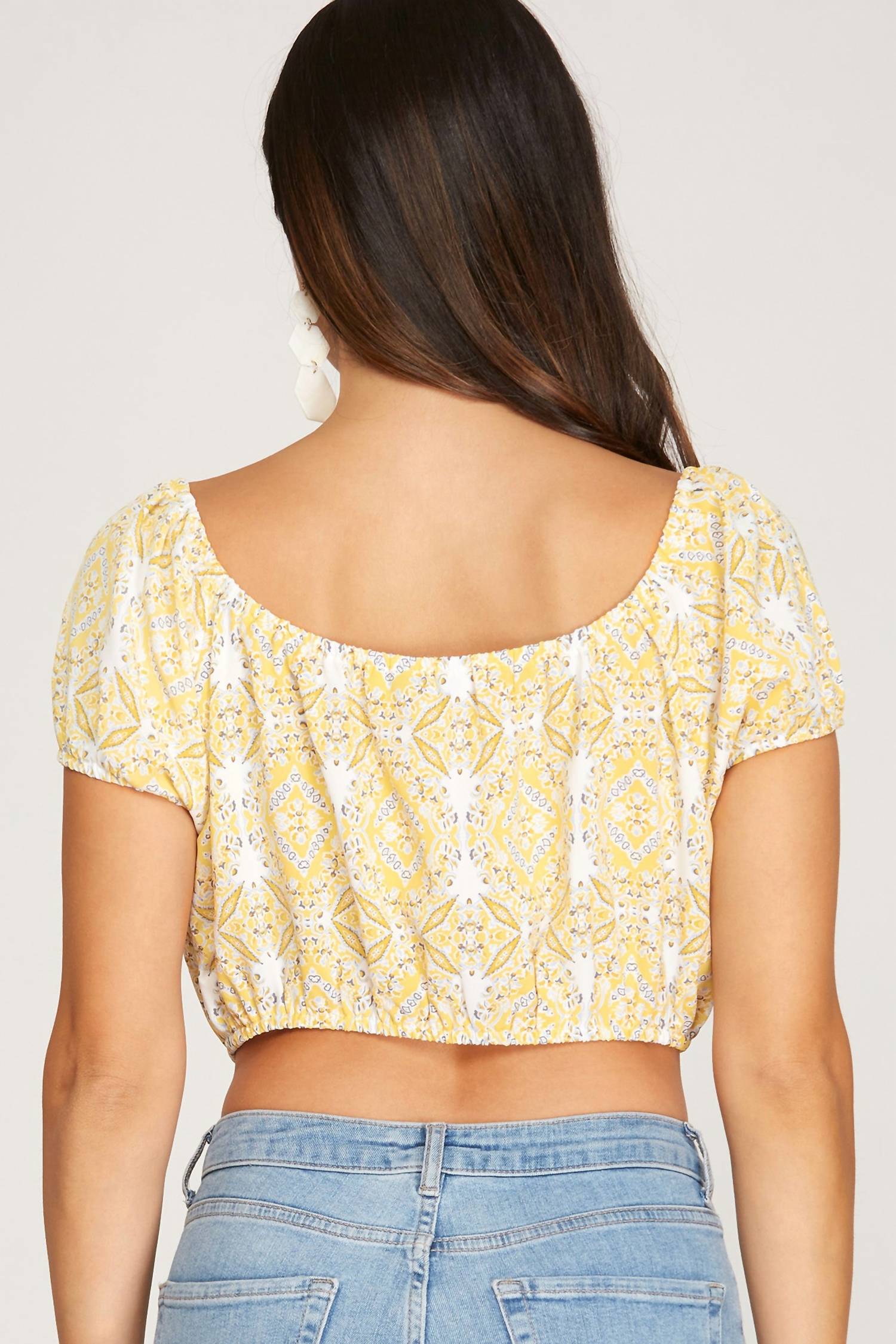 She + Sky - Puff Sleeve Crop Top