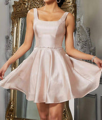 MORILEE Open Back Metallic Satin Party Dress in blush - women's dress