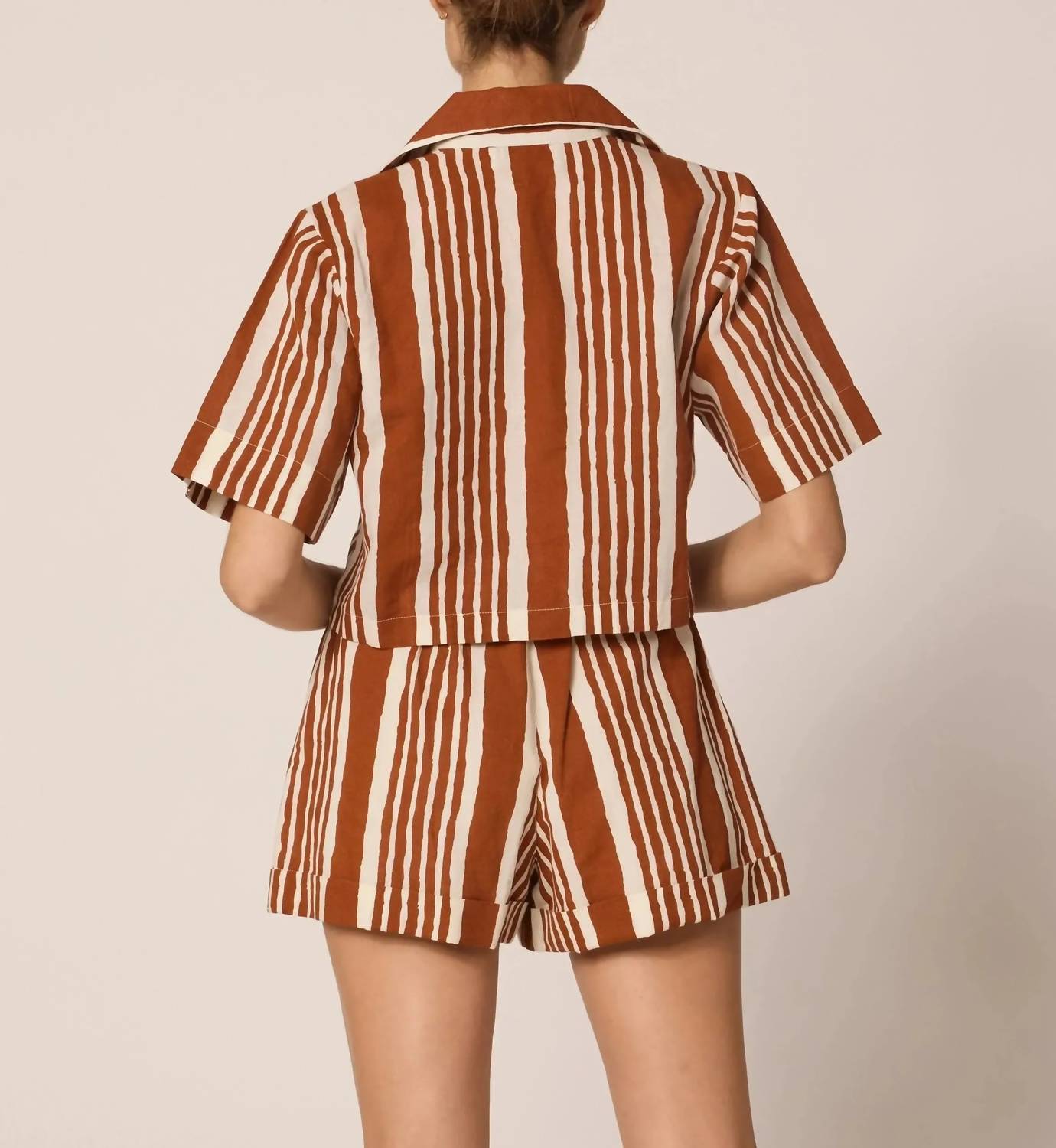 Cleobella Niko Linen Shorts in vecchio stripe - women's shorts - detail view