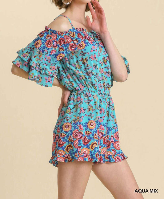 Umgee - Mixed Floral Border Print Romper
