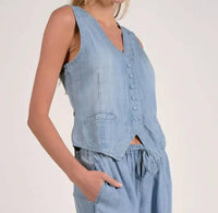 ELAN Button Up Vest in chambray - women's jacket