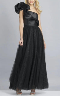 Dave & Johnny - One Shoulder Satin and Tulle Gown