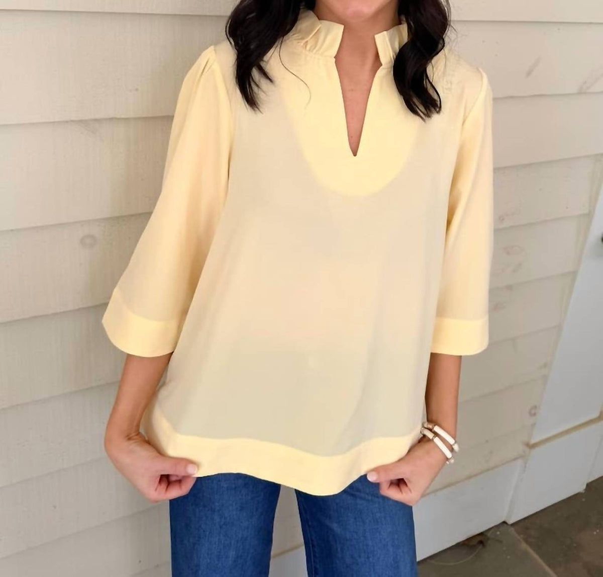 Jodifl - 3/4 Sleeves Crinkled Solid Top