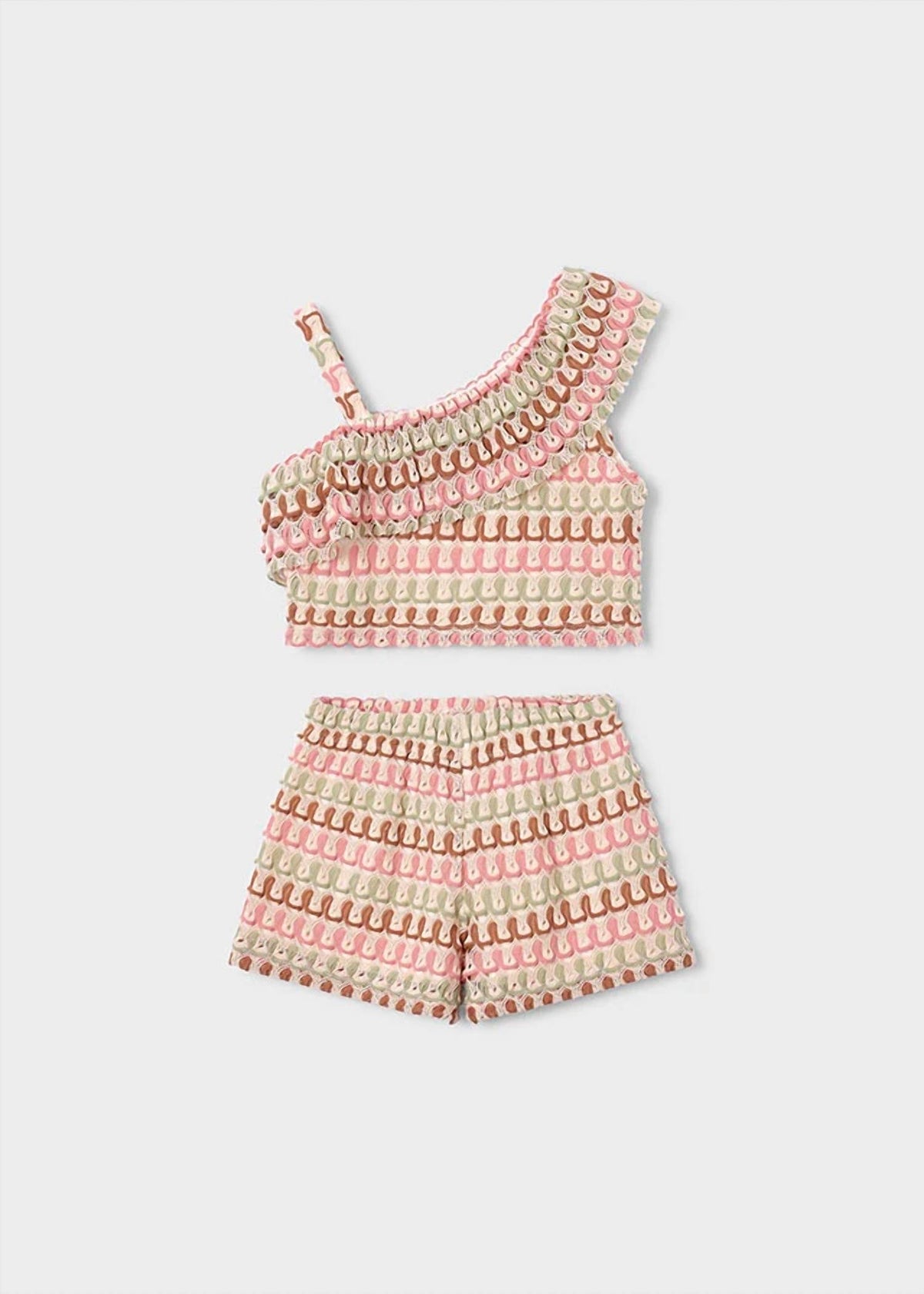 Mayoral - Kids' Ruffle One Shoulder Crochet Short Set