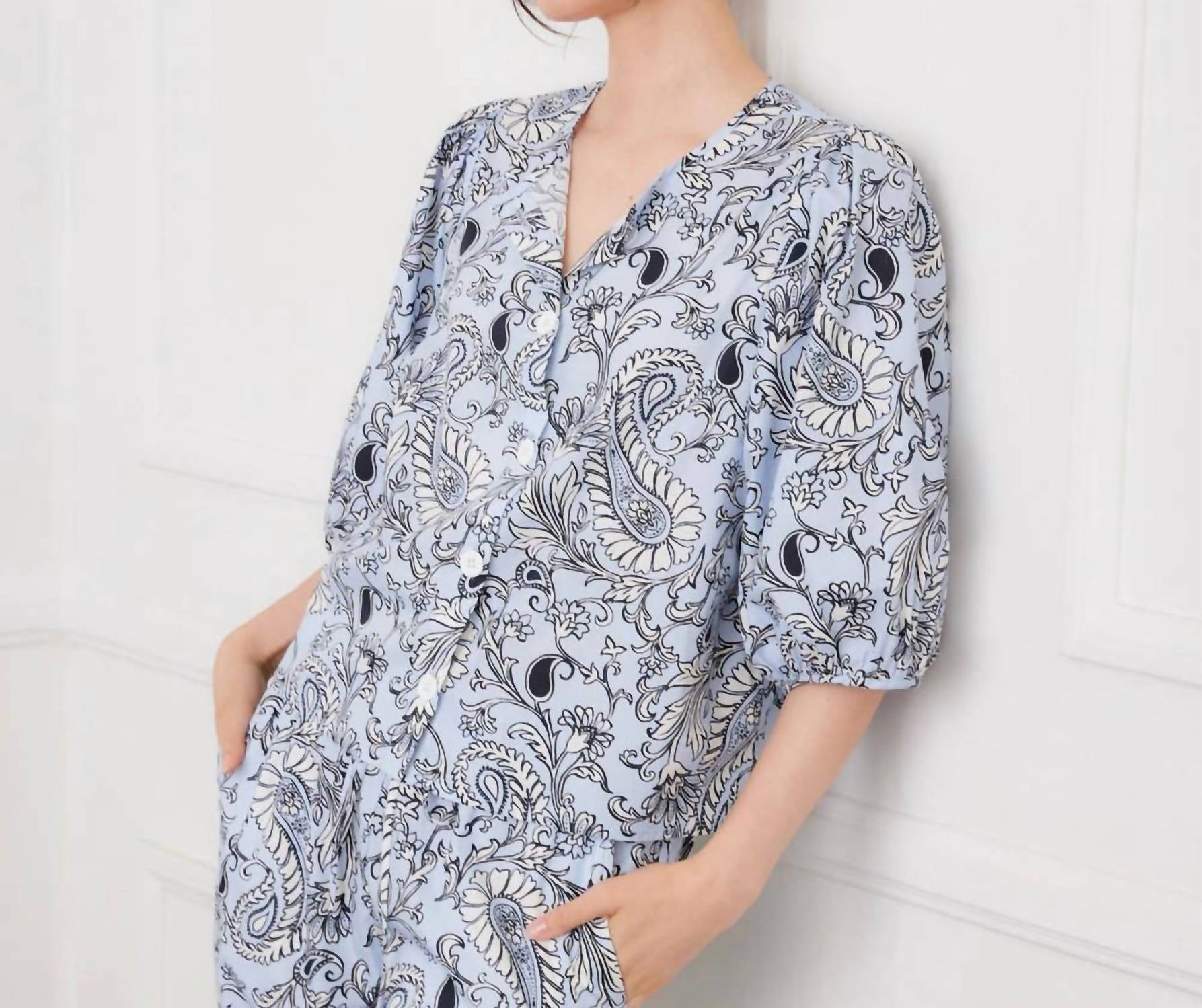 Karen Kane - Puff Sleeve Button Front Top