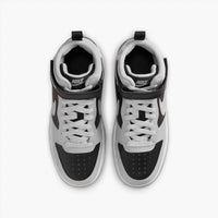 NIKE Big Kid's Court Borough Mid 2 Shoe in black white gum medium brown light smoke grey - kids' sneaker - detail view