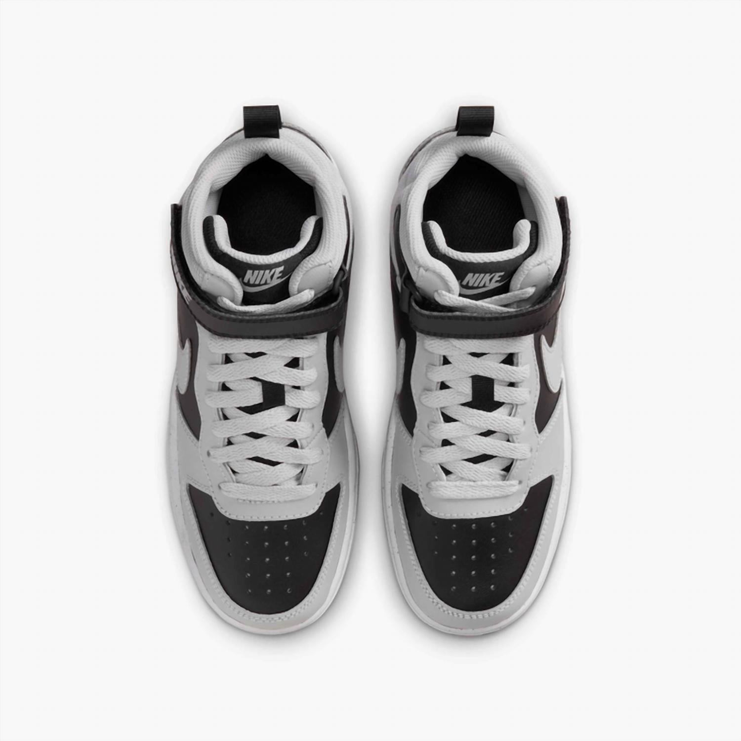 NIKE Big Kid's Court Borough Mid 2 Shoe in black white gum medium brown light smoke grey - kids' sneaker - detail view