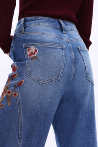 Bayeas High Rise Floral Embroidered Wide Leg Jeans in medium blue - women's jeans - view 5