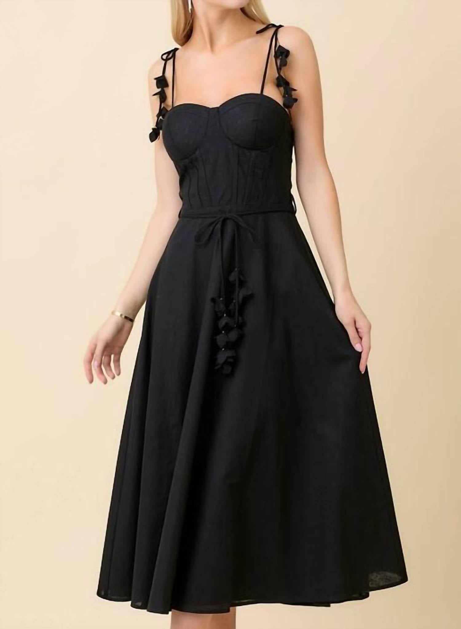 Main Strip - Tie Belt Flare Midi Dress