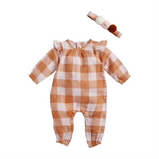 Baby Girl's Check One-Piece and Headband Set