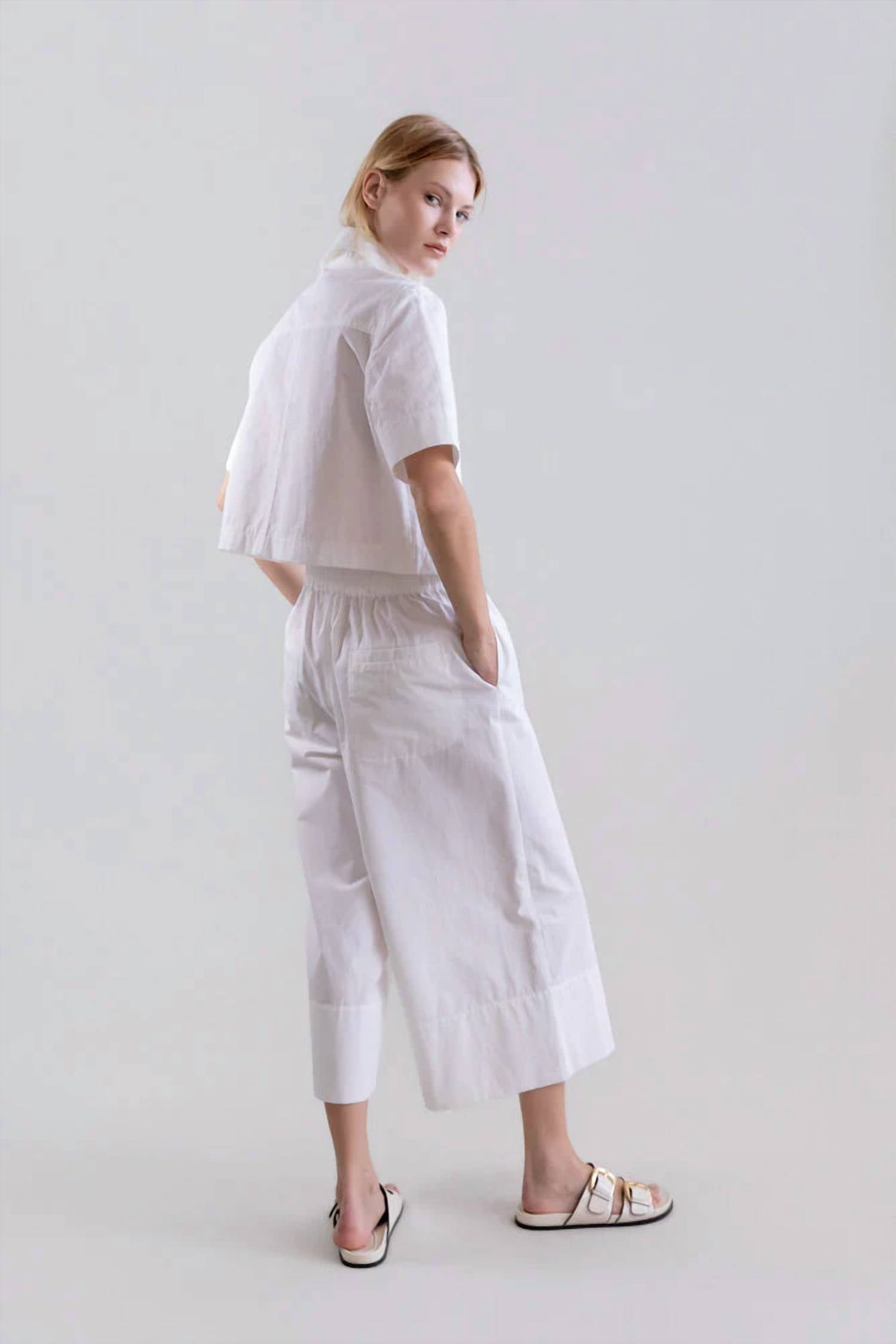 Psophia - Bouton & Brume Elastic Waist Cotton Palazzo Pants