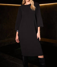 Joseph Ribkoff - Crewneck 3/4 Sleeves Pleated Dress