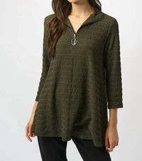 Joseph Ribkoff - Zipped Collar A-line Textured Top