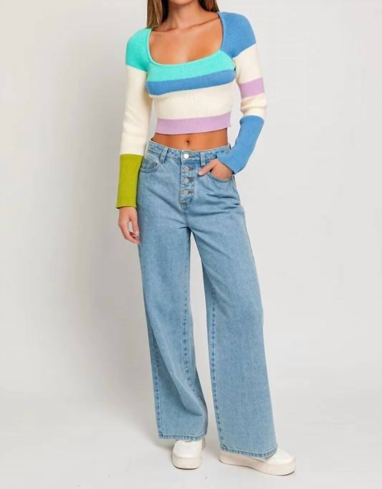 Le Lis - Long Sleeve Colorblock Knit Top