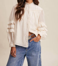 Listicle Lace Ruffle Sleeve Blouse in cream - women's blouse - view 8