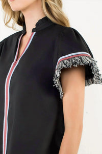 Thml - Fringe Detail Short Sleeve V-neck Top