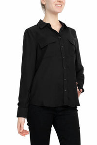 Magaschoni - Collar Neck Long Sleeves Front Button Detail Top