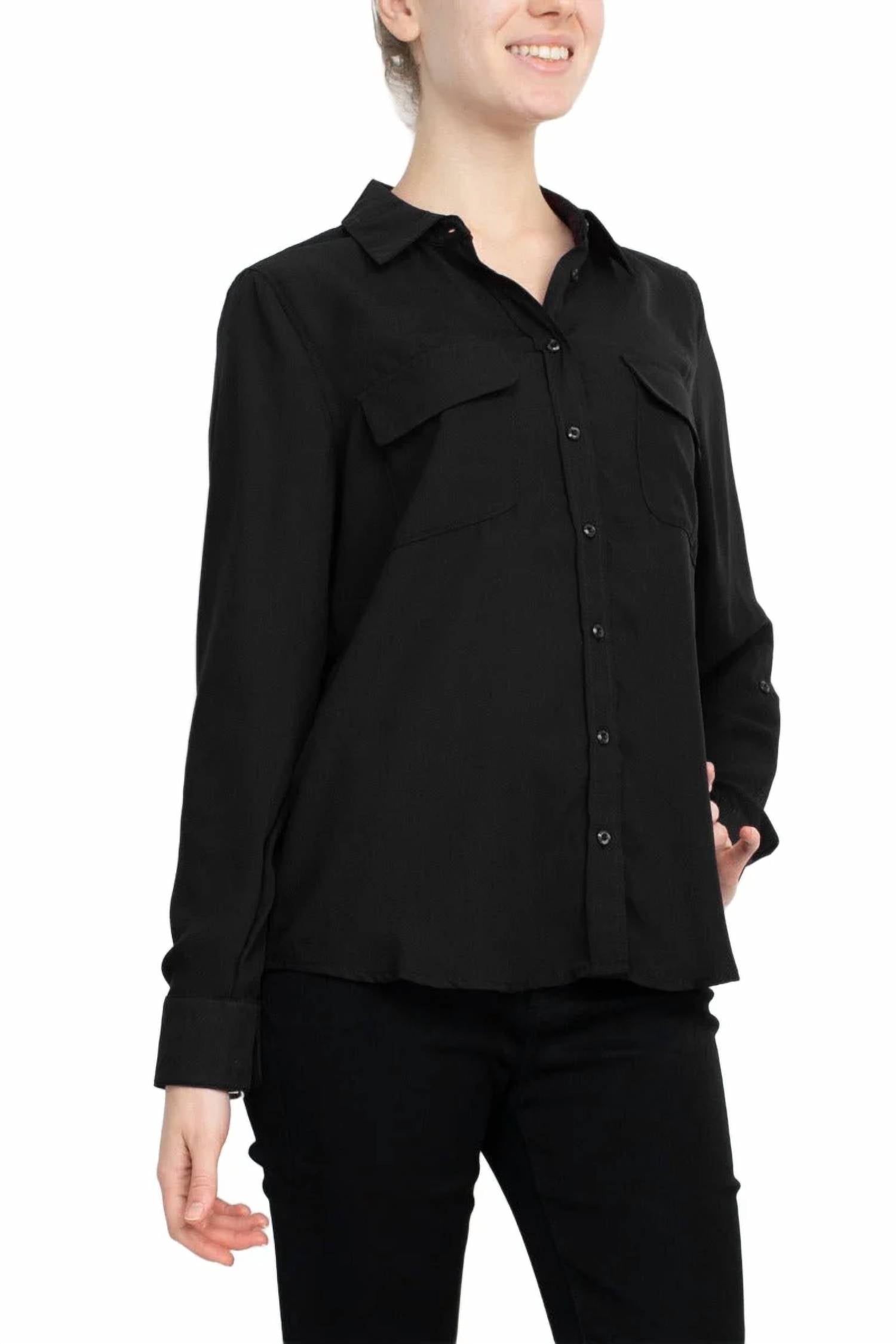 Magaschoni - Collar Neck Long Sleeves Front Button Detail Top