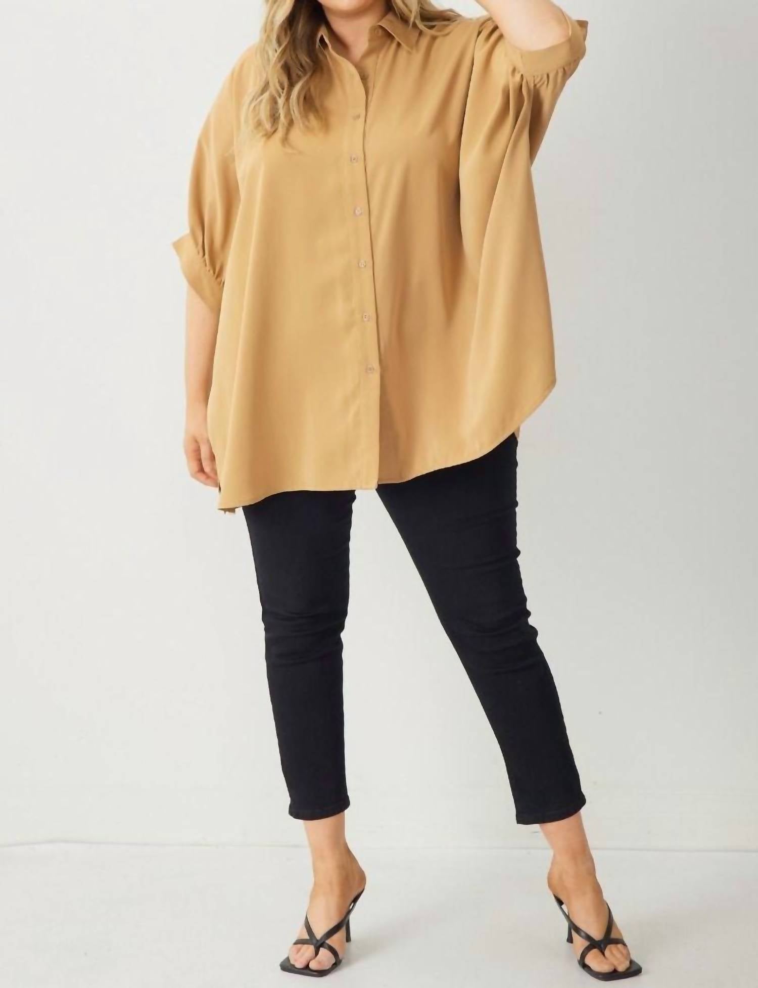 Entro - Dolman Curvy 3/4 Sleeve Button Up Top