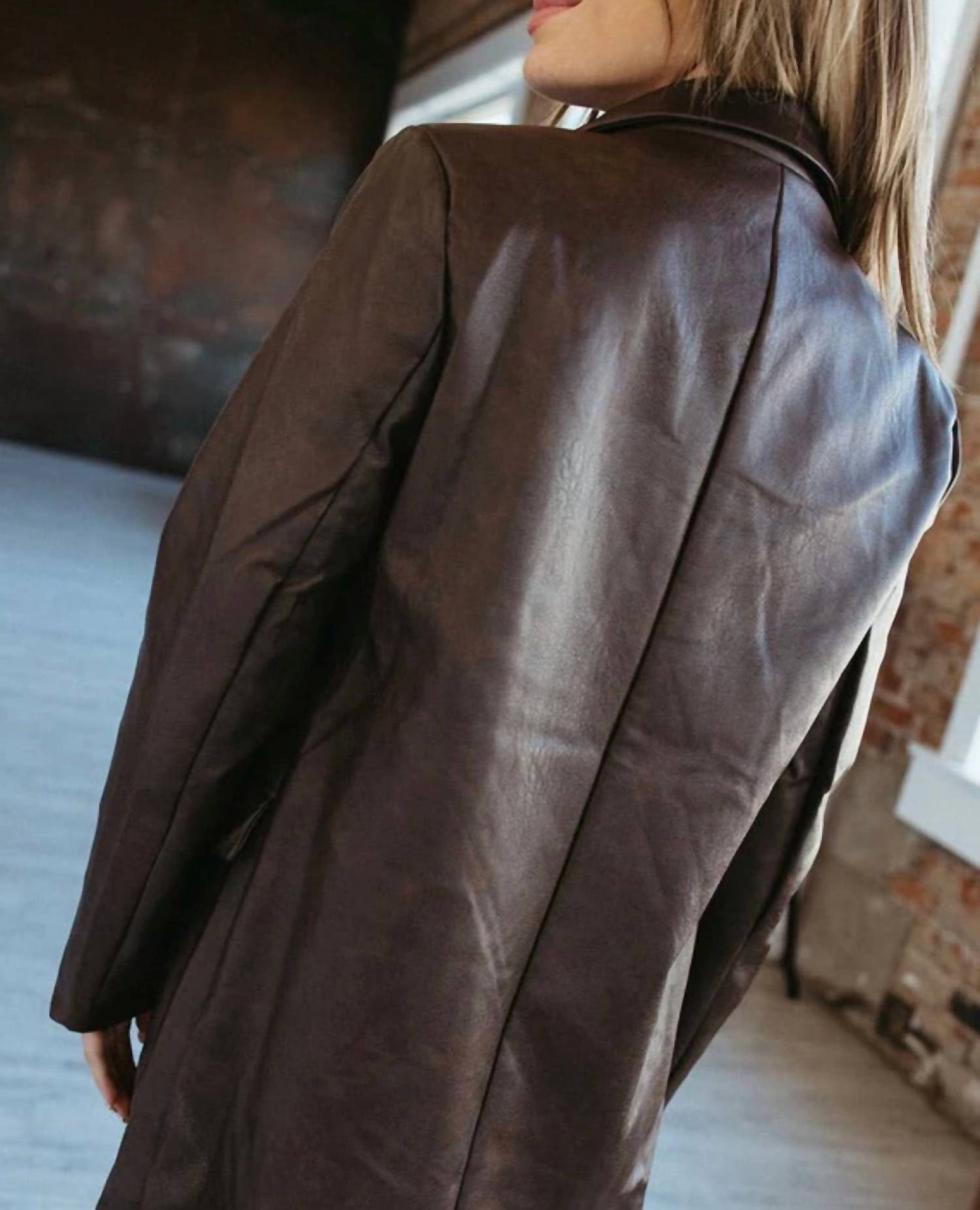 LE LIS Faux Leather Long Coat in brown - women's jacket