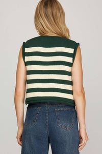 She + Sky - Striped Button Down Sweater Vest