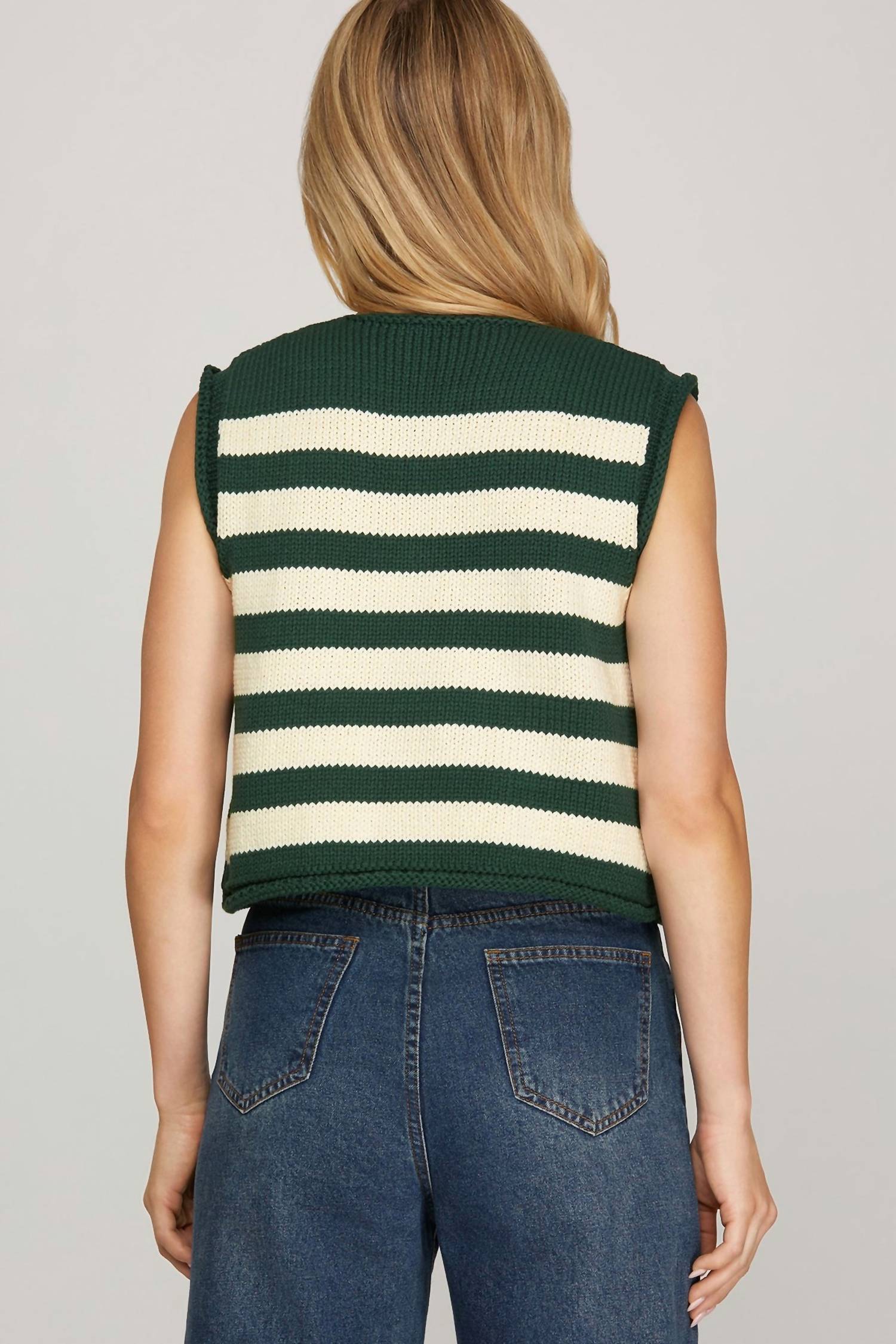 She + Sky - Striped Button Down Sweater Vest