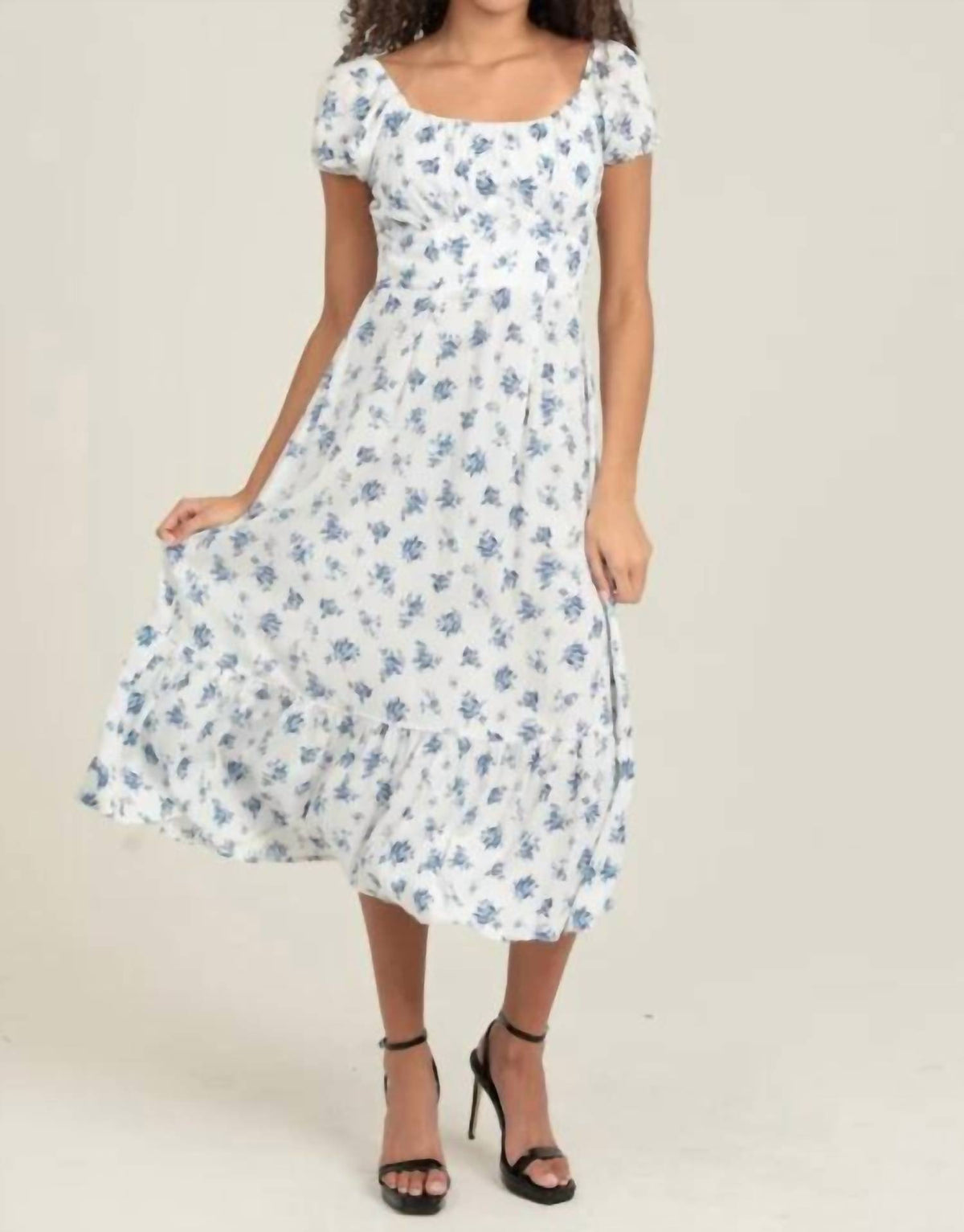 Angie - Floral Short Sleeve Midi Dress