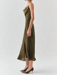 EXQUISE Macy Cowl Neck Sleeveless Midi Dress in green - women's dress - alternate view