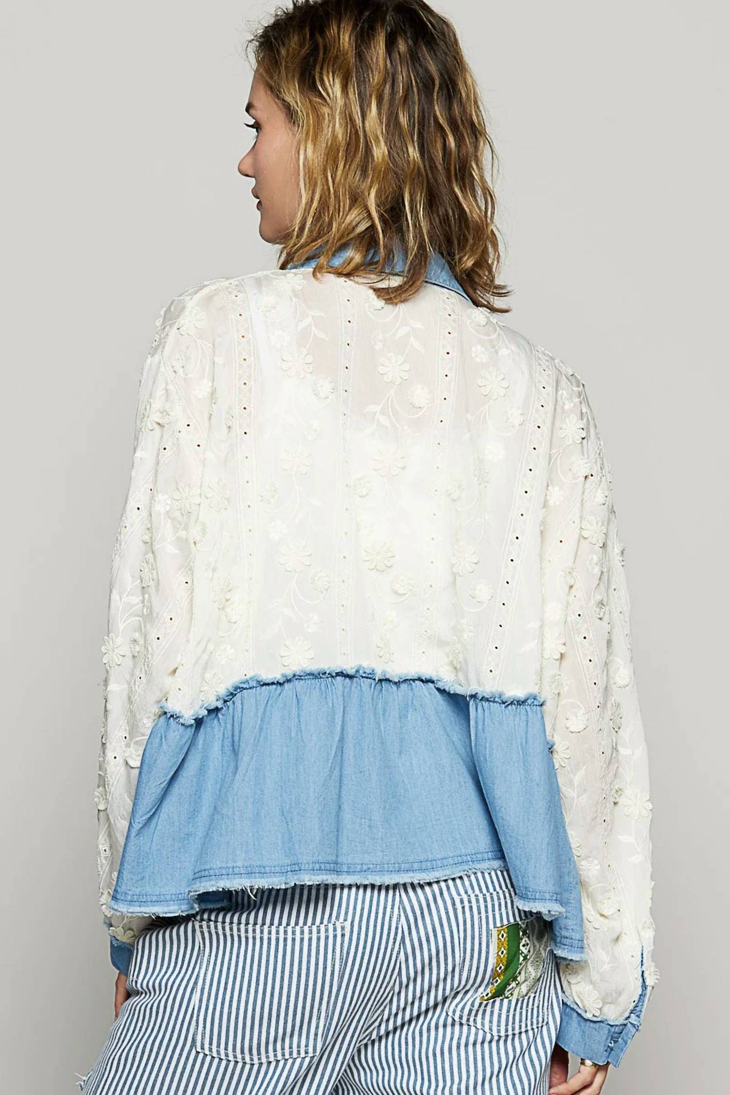 Pol - Long Sleeve Contrast Printed Woven Shirt Top