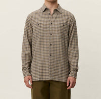 Les Deux John Check Long Sleeve Shirt in dark sand - men's shirt - detail view