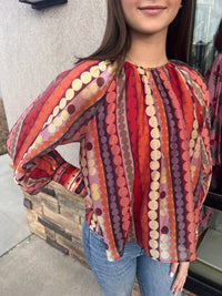 CIEBON Farrah Multi Striped Blouse in red - women's blouse - alternate view