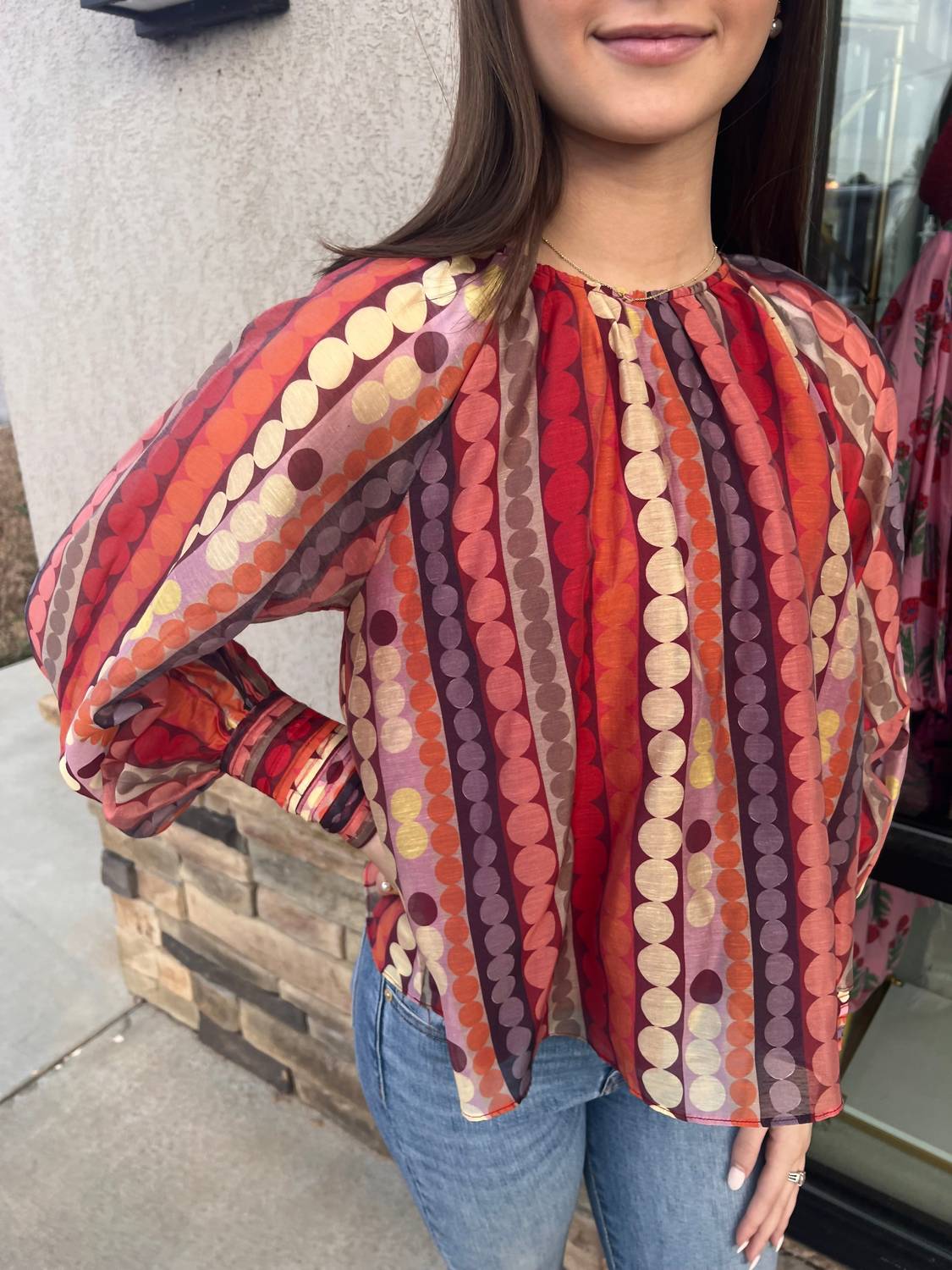 CIEBON Farrah Multi Striped Blouse in red - women's blouse - alternate view