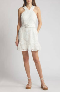 Ciebon - Lace Eyelet Belted Sleeveless Dress