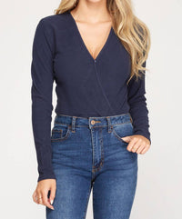 She + Sky - Surplice Rib Knit Bodysuit