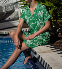 Tribal - Printed Oversized Short Sleeve Shirt Mini Dress
