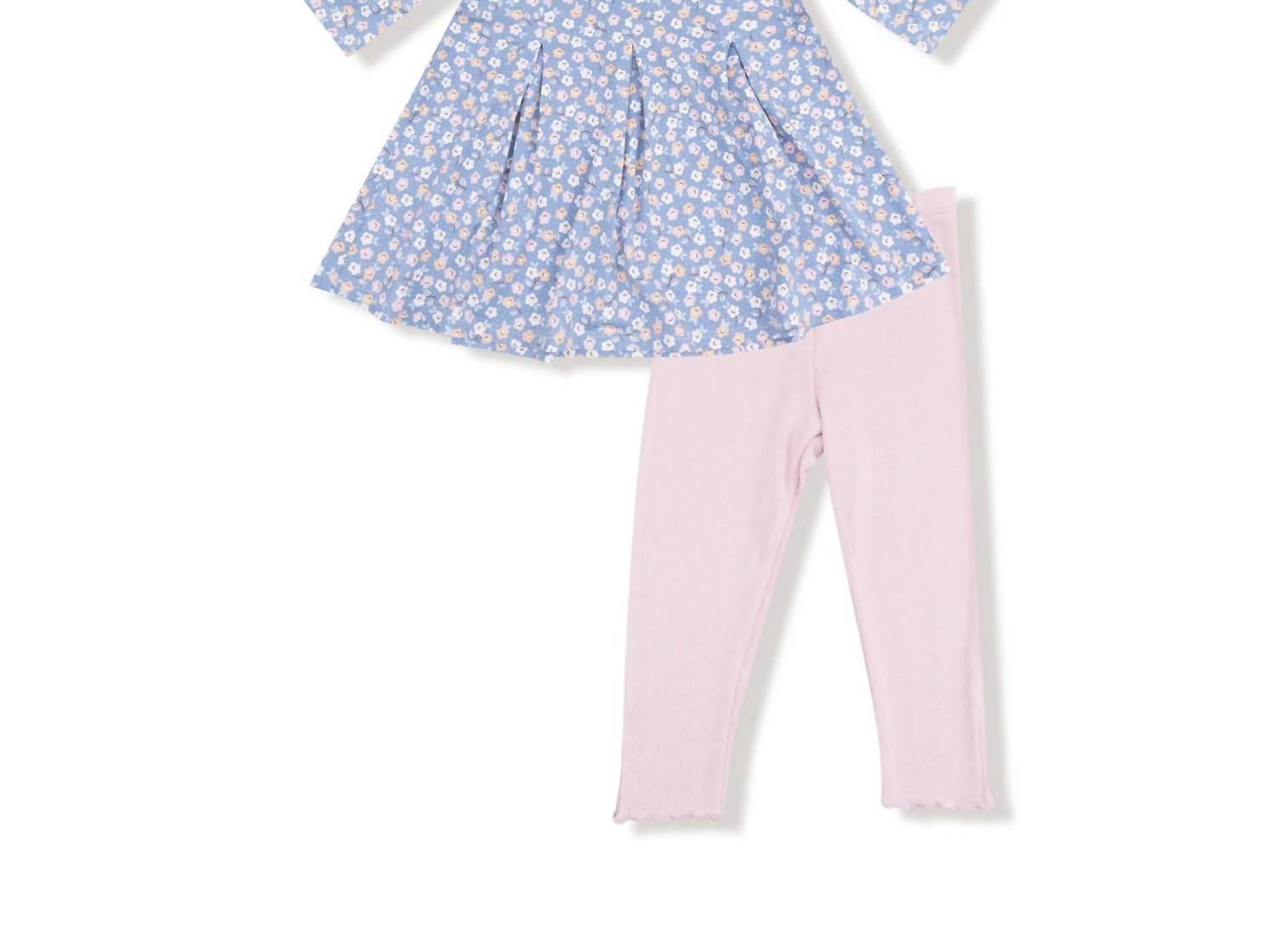 ANGEL DEAR Girl's Pleat Dress 3/4 Sleeve and Ribbed Leggings Set in calico - item