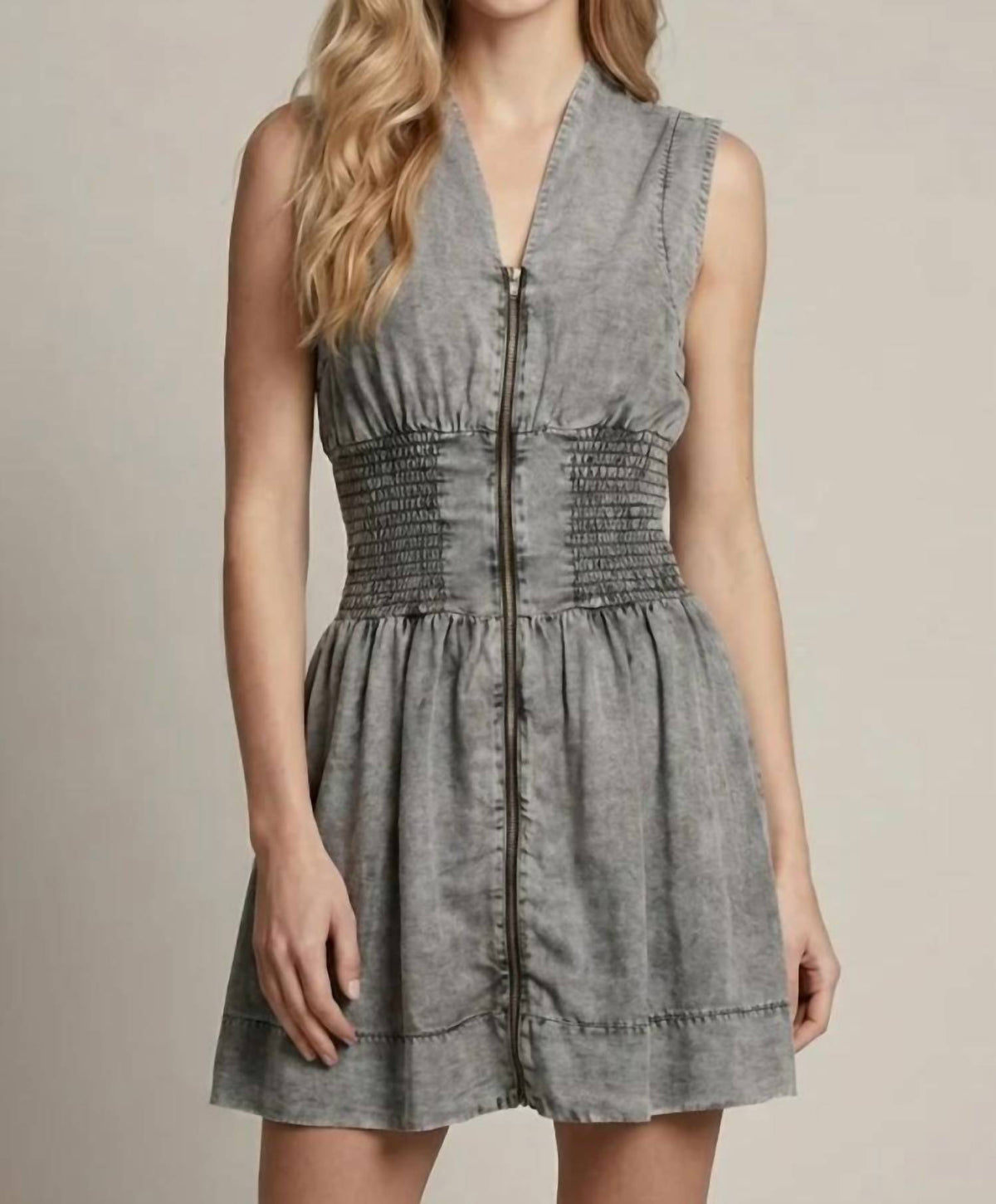 Doe And Rae - Chambray Zip Front Dress