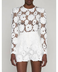 Self-Portrait - 3d cotton lace shorts