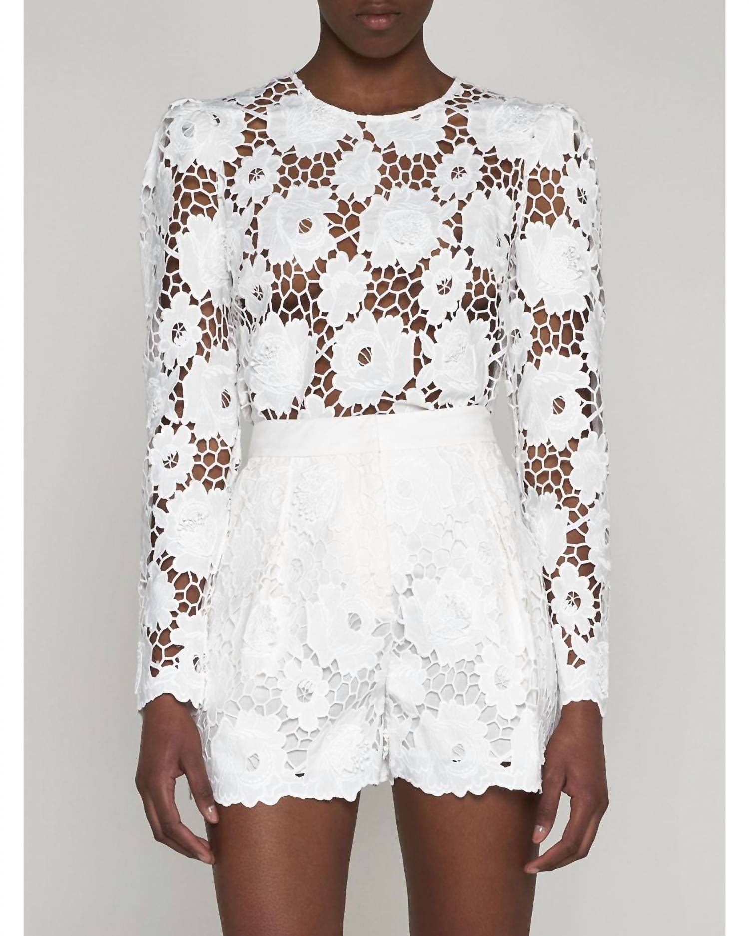 Self-Portrait - 3d cotton lace shorts
