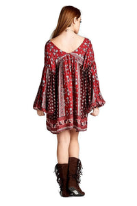 Velzera - Patch Print Baby Doll Mini Dress