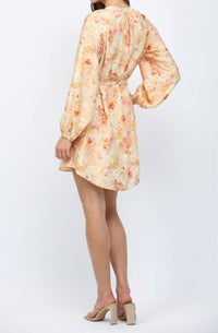 Fate Raglan Sleeves Button Down Mini Dress in peach multi - women's dress - detail view