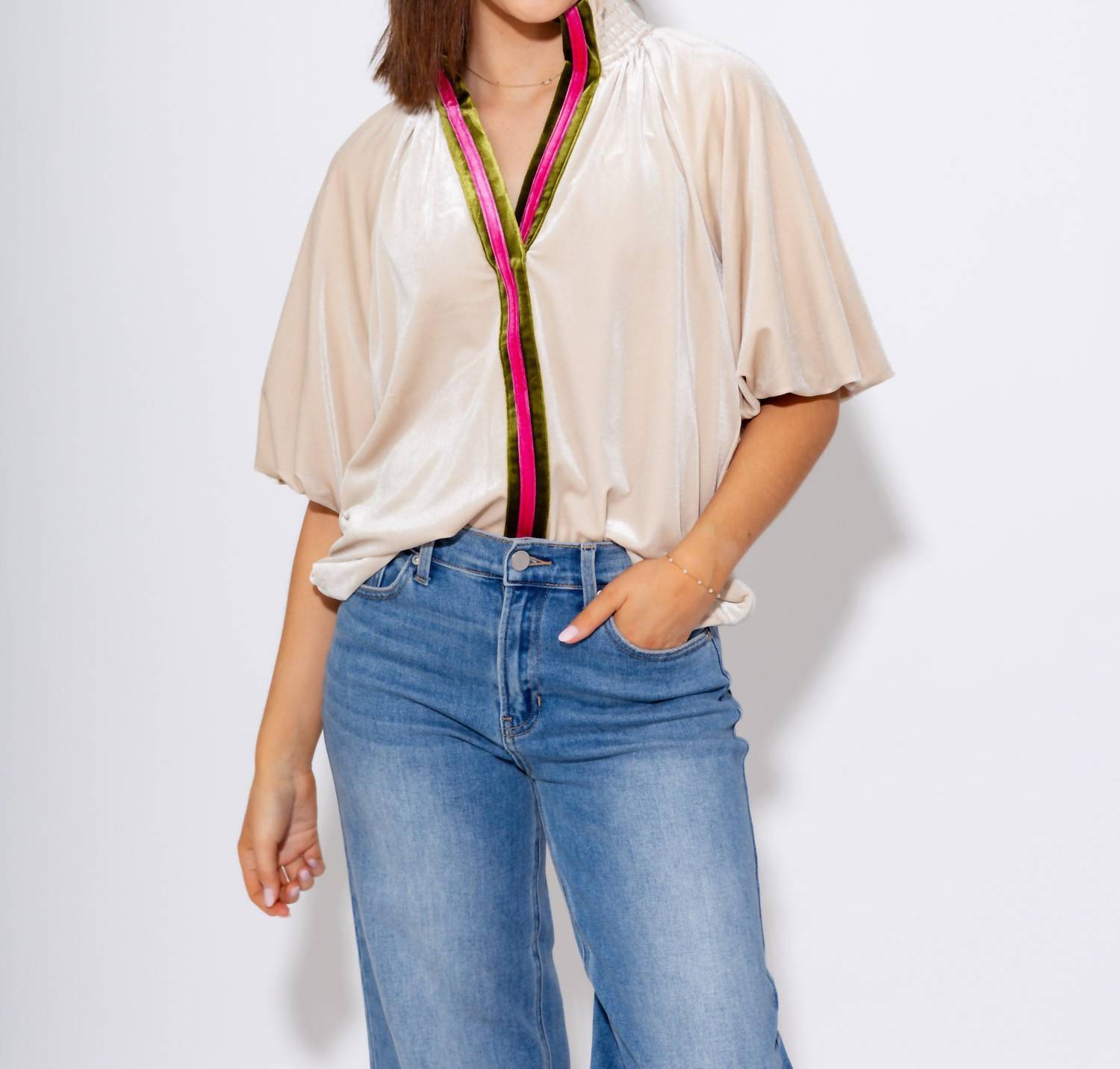 Thml - Split Neck Contrast Placket Blouse