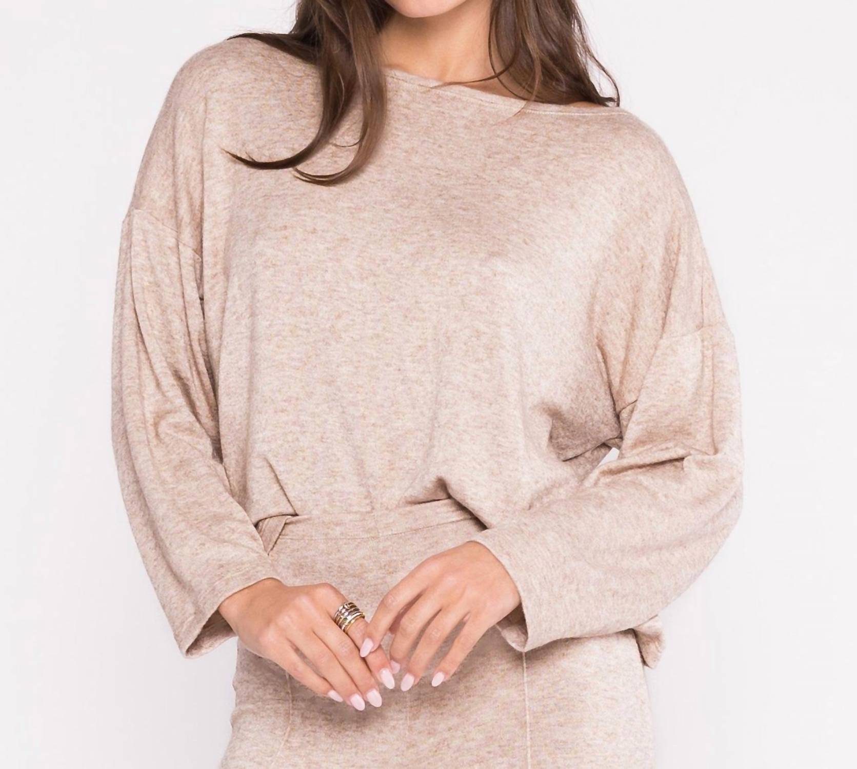 RIPLEY RADER Sweater Knit Boat Neck Top in oatmeal - women's long sleeve top