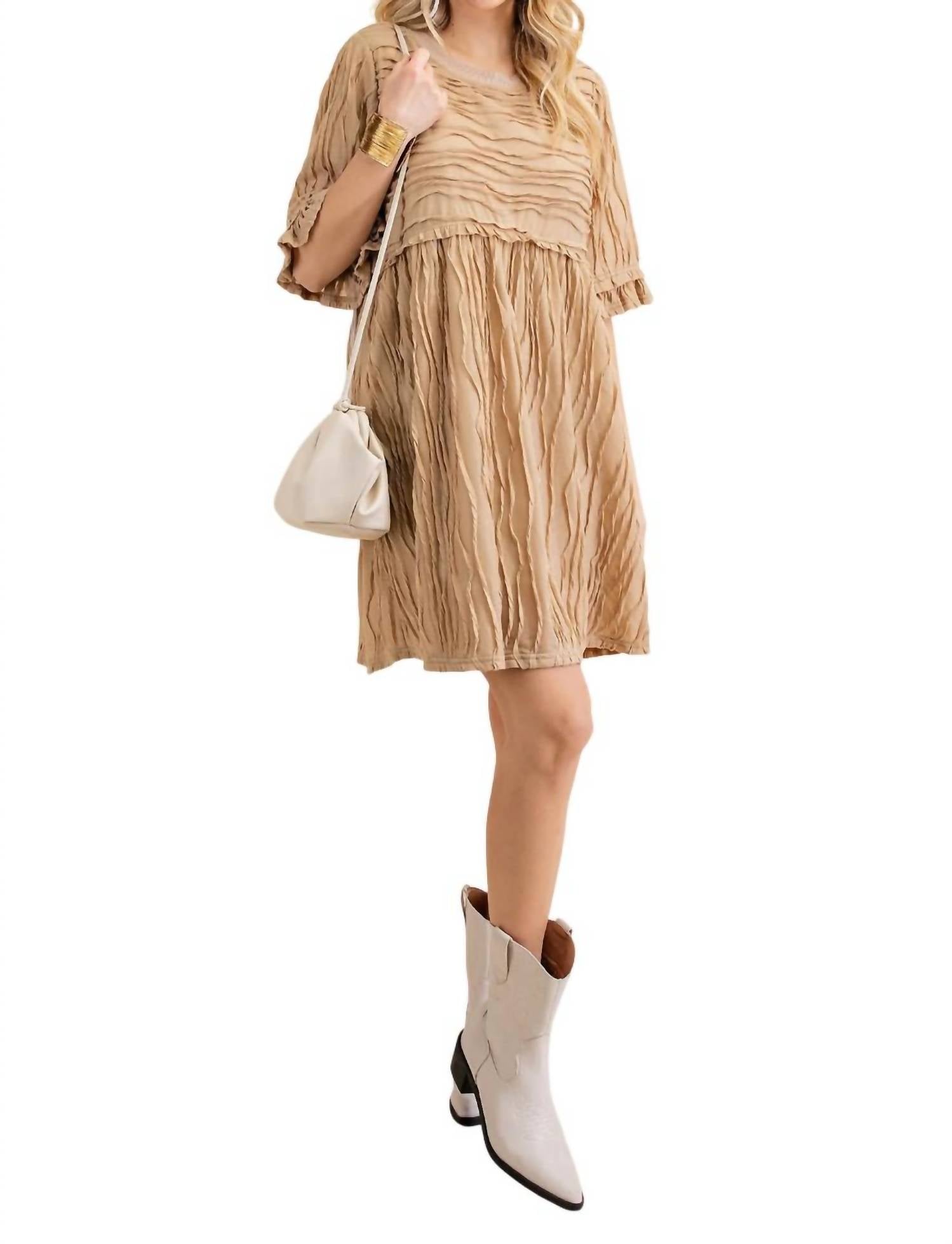 Kori - Pleat Detailing Babydoll Dress Tunic Top