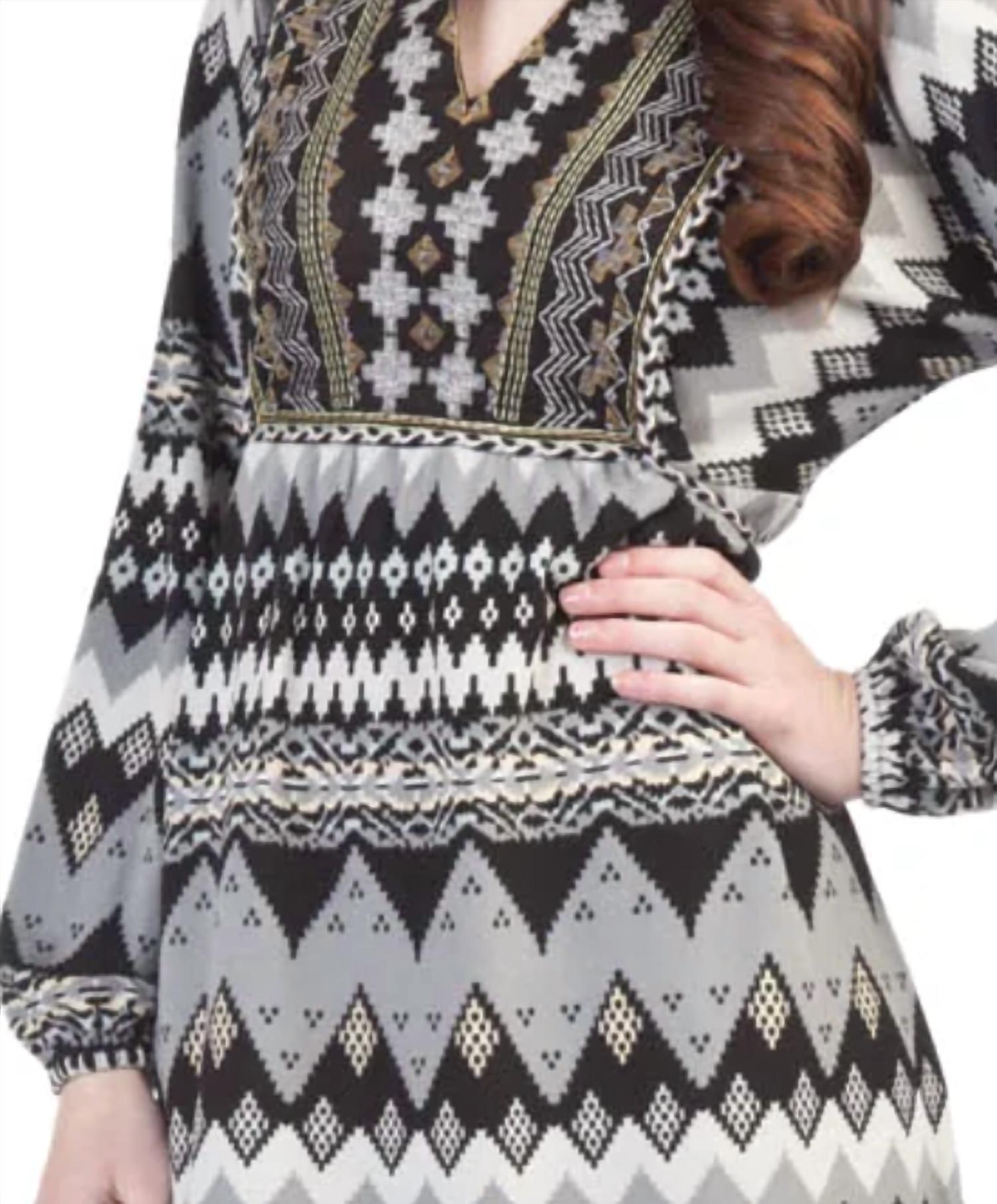 Papillon - Navaho Print Long Sleeve Yoke Dress