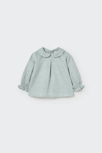 Cozmo - Girls' Mini Gingham Flannel Newborn Collar Top