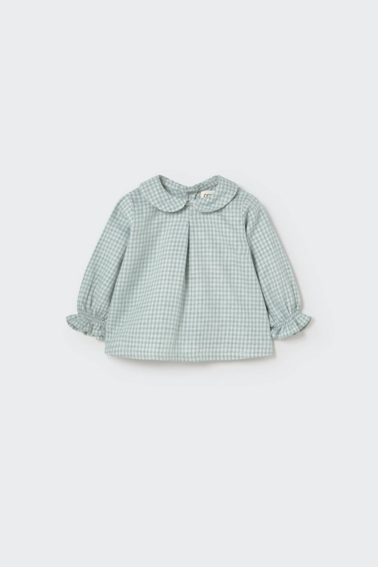 Cozmo - Girls' Mini Gingham Flannel Newborn Collar Top